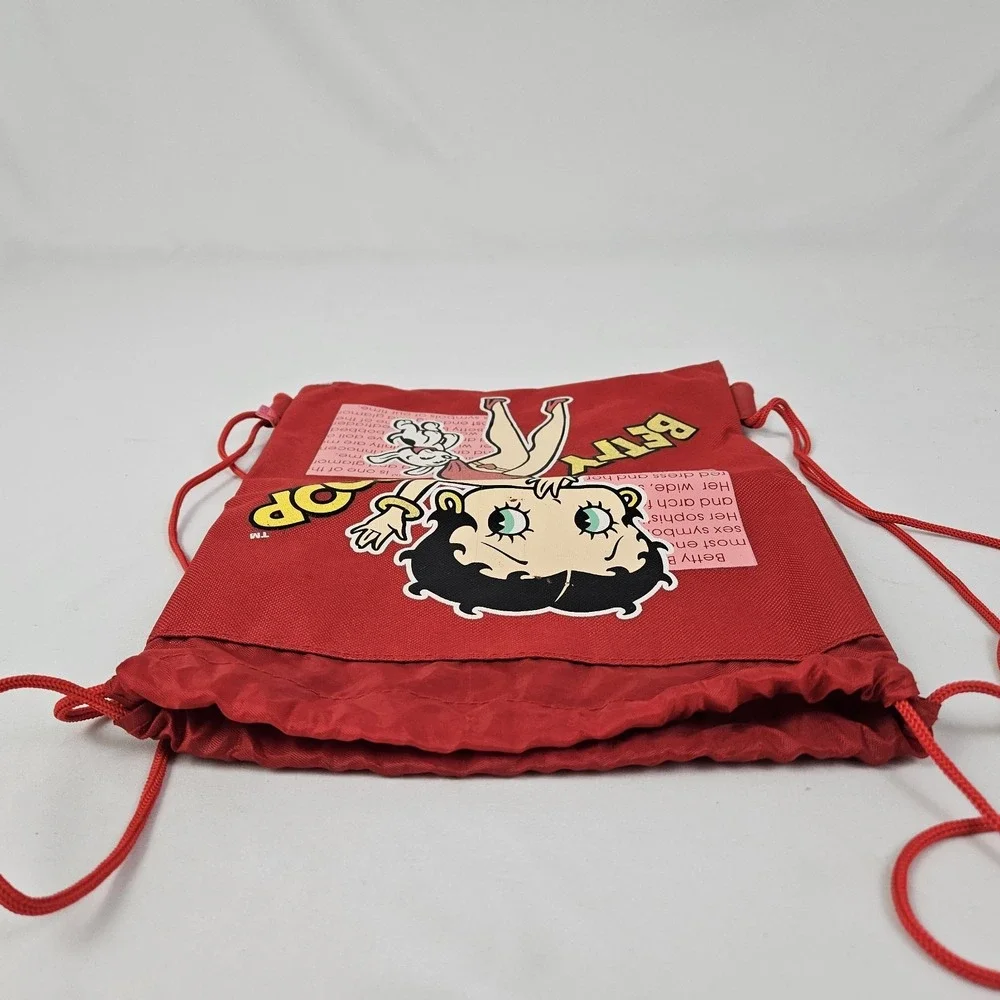 Vintage Betty Boop Backpack Drawstring Bag Sack Pudgy Red w/ Graphic EUC